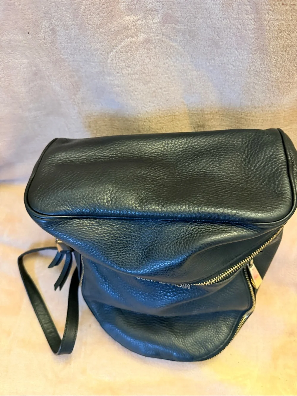 Michael Kors Black Pebbled Leather Small Backpack with Gold Hardware
